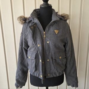 Akademiks Wool Blend Faux Fur Trimmed Coat Size M